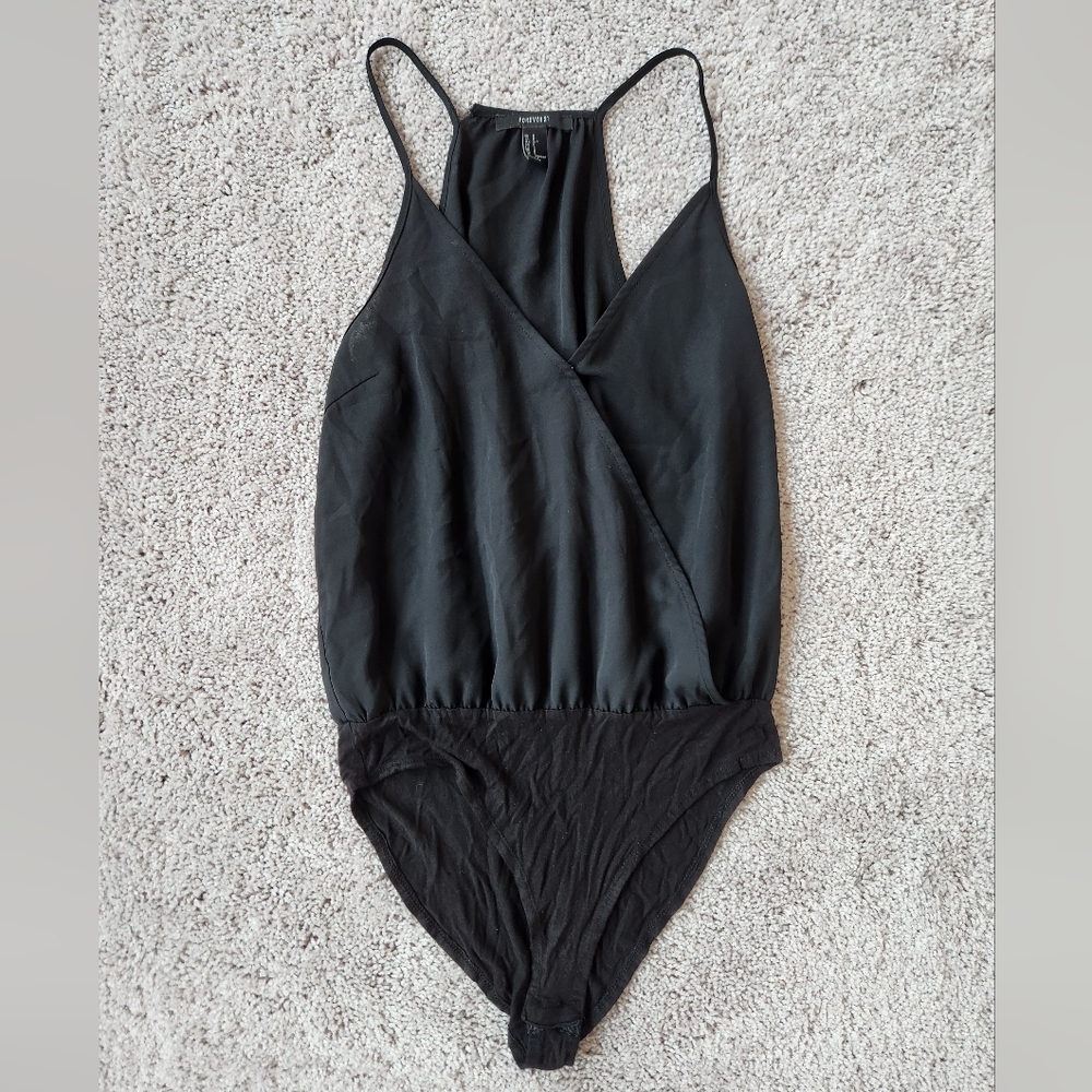 FOREVER 21 Spaghetti Strap Bodysuit Black